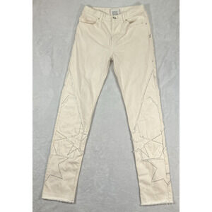 BDG Urban Outfitters Mens Punk Ivory Denim Jeans Stars Patchwork Fringe SZ 30